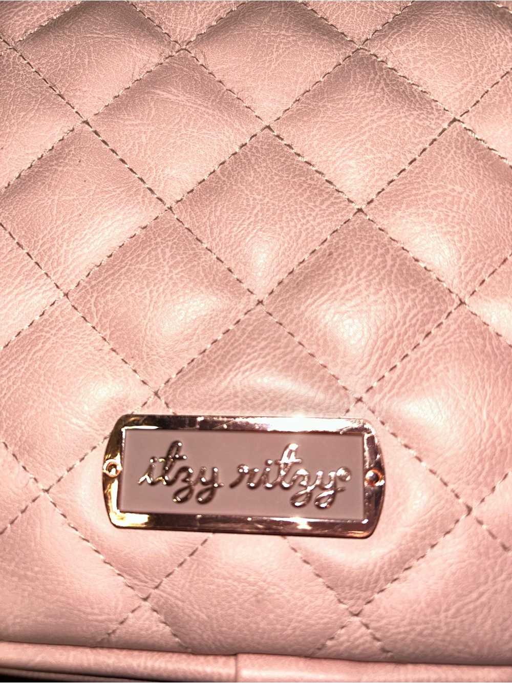 Itzy Ritzy Quilted Blush Pink Shoulder Bag with Gold Plate